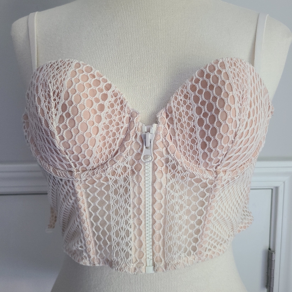 Victoria's Secret Very Sexy Lined Demi Bra Size 32C Longline Corset Fishnet Mesh
